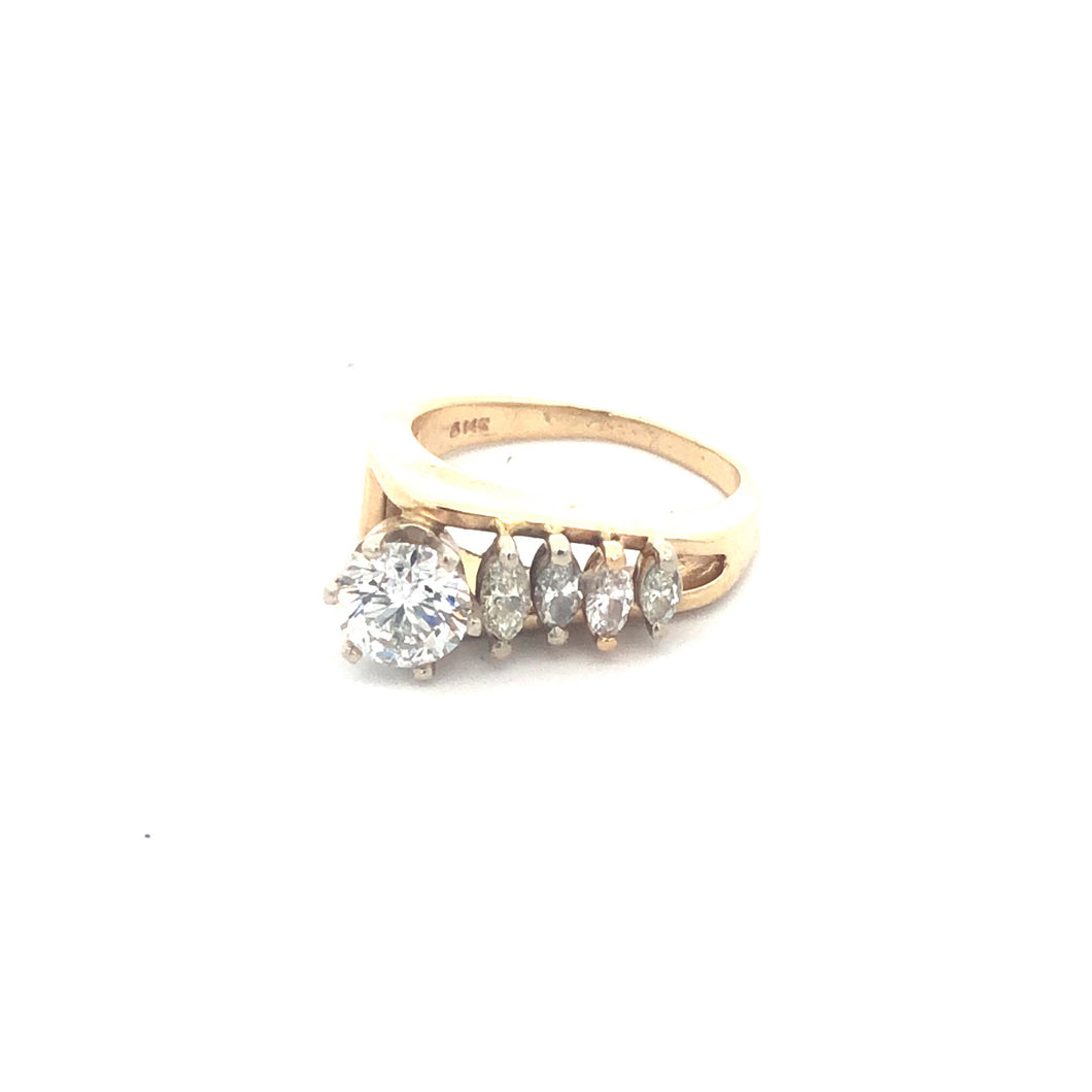Lady's Diamond Engagement Ring 5 Diamonds 1.36 Carat T.W. 14K Yellow Gold 5.5g